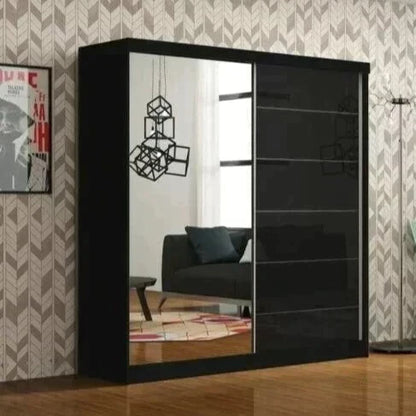 Infinite Black High Gloss Sliding Door Wardrobe - 150cm and 180cm