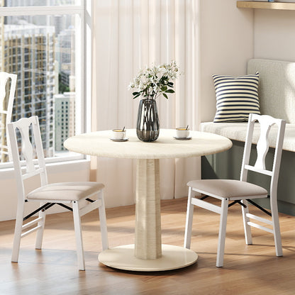 Set of 2 Folding Dining Chairs with Soft Padded Seat and Smooth Solid Backrest-White