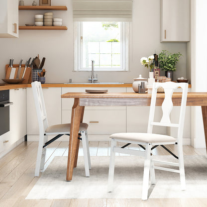 Set of 2 Folding Dining Chairs with Soft Padded Seat and Smooth Solid Backrest-White
