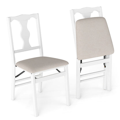 Set of 2 Folding Dining Chairs with Soft Padded Seat and Smooth Solid Backrest-White