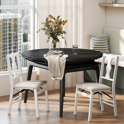 Set of 2 Folding Dining Chairs with Soft Padded Seat and Smooth Solid Backrest-White
