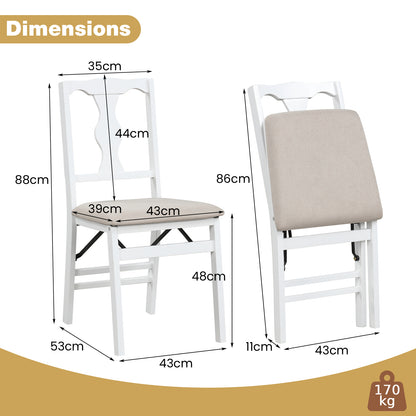 Set of 2 Folding Dining Chairs with Soft Padded Seat and Smooth Solid Backrest-White