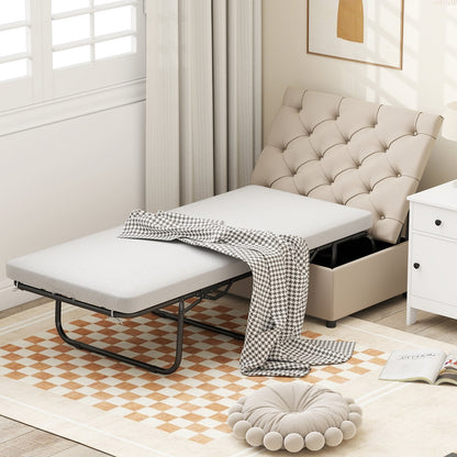 2-in-1 Convertible Sofa Bed with Mattress for Home and Office-Beige