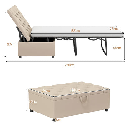 2-in-1 Convertible Sofa Bed with Mattress for Home and Office-Beige