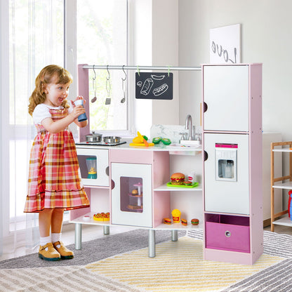 2-in-1 Kids Kitchen and Market Double-sided Play Kitchen-Pink
