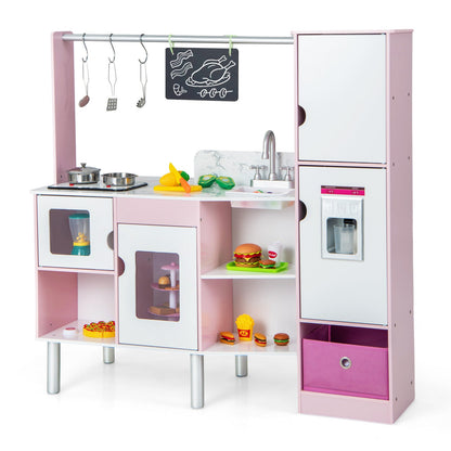 2-in-1 Kids Kitchen and Market Double-sided Play Kitchen-Pink