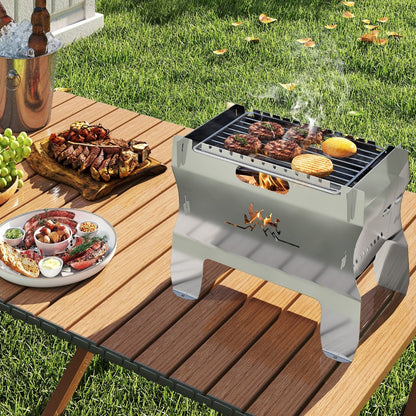 2-in-1 Camping Grill with Stainless Steel Grate and Carrying Bag-Silver