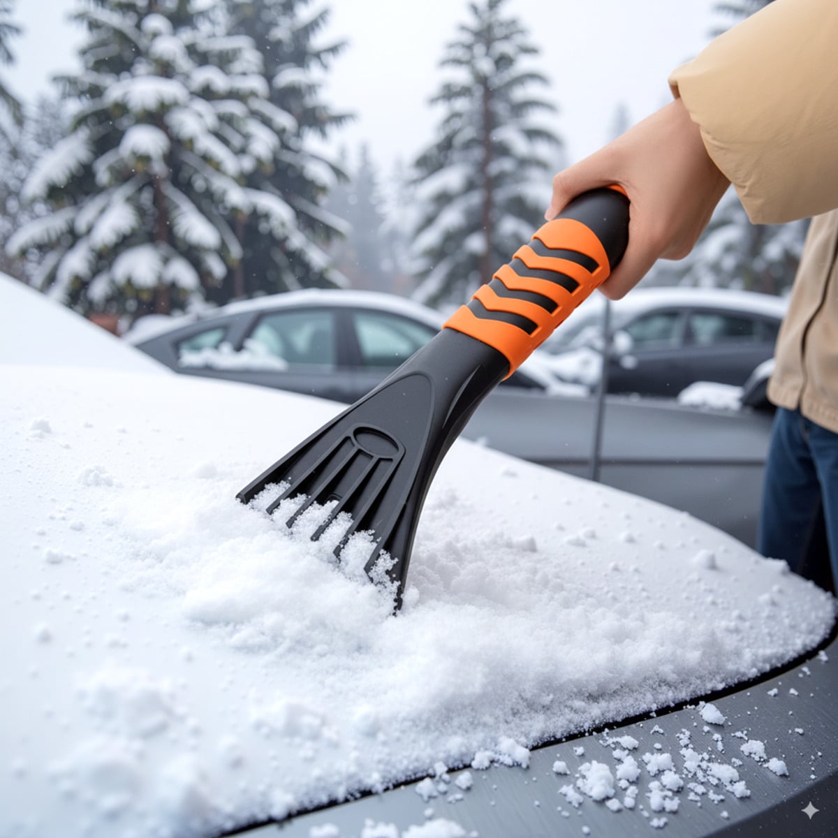 2 in 1 Extendable Snow Shovel 41” Ice Scraper-Orange