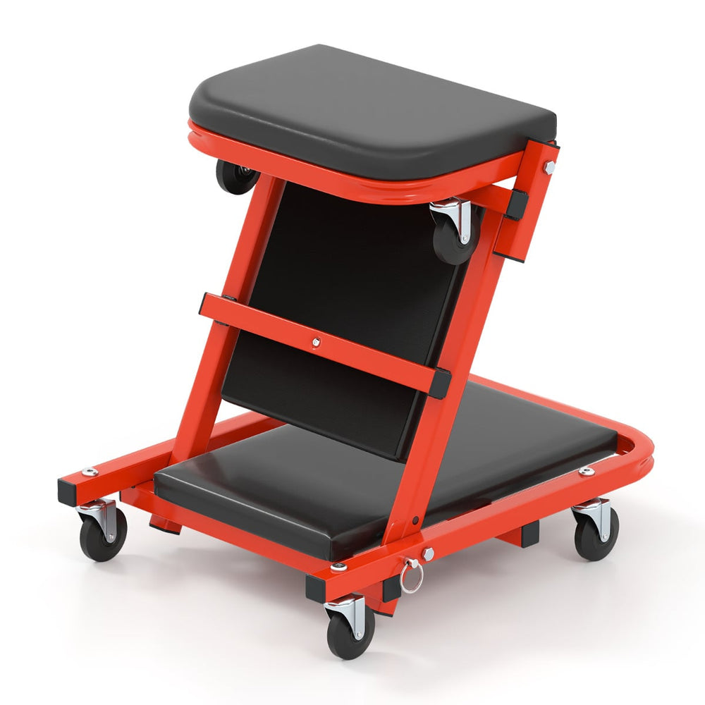 2-in-1 Folding Profile Mechanic Creeper with Padded Seat and 6 Wheels-Black