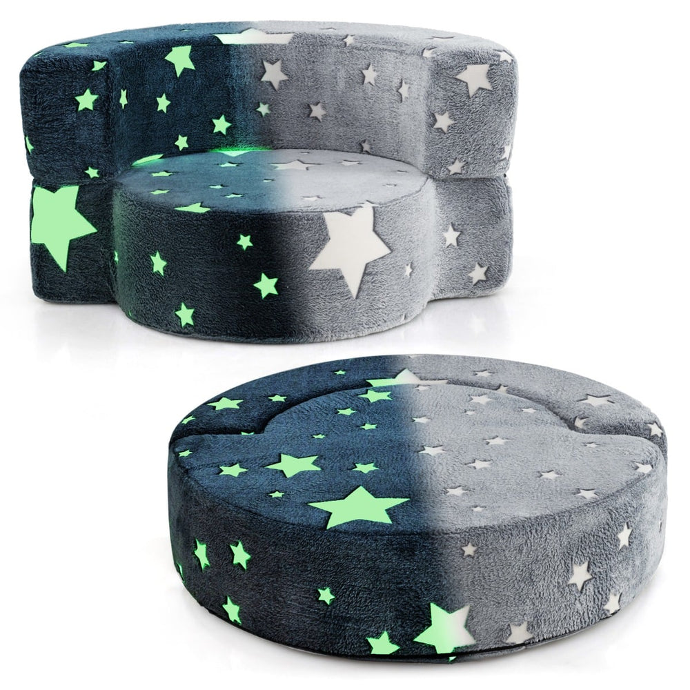2 in 1 Glow in the Dark Sofa for Toddlers  with Machine Washable Flannel Cover-Grey