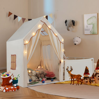 2-in-1 Kids Play Tent with Playpen and Washable Cotton Mat-Off White