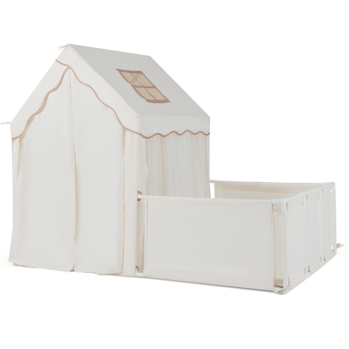 2-in-1 Kids Play Tent with Playpen and Washable Cotton Mat-Off White