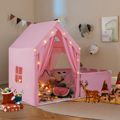 2-in-1 Kids Play Tent with Playpen and Washable Cotton Mat-Pink