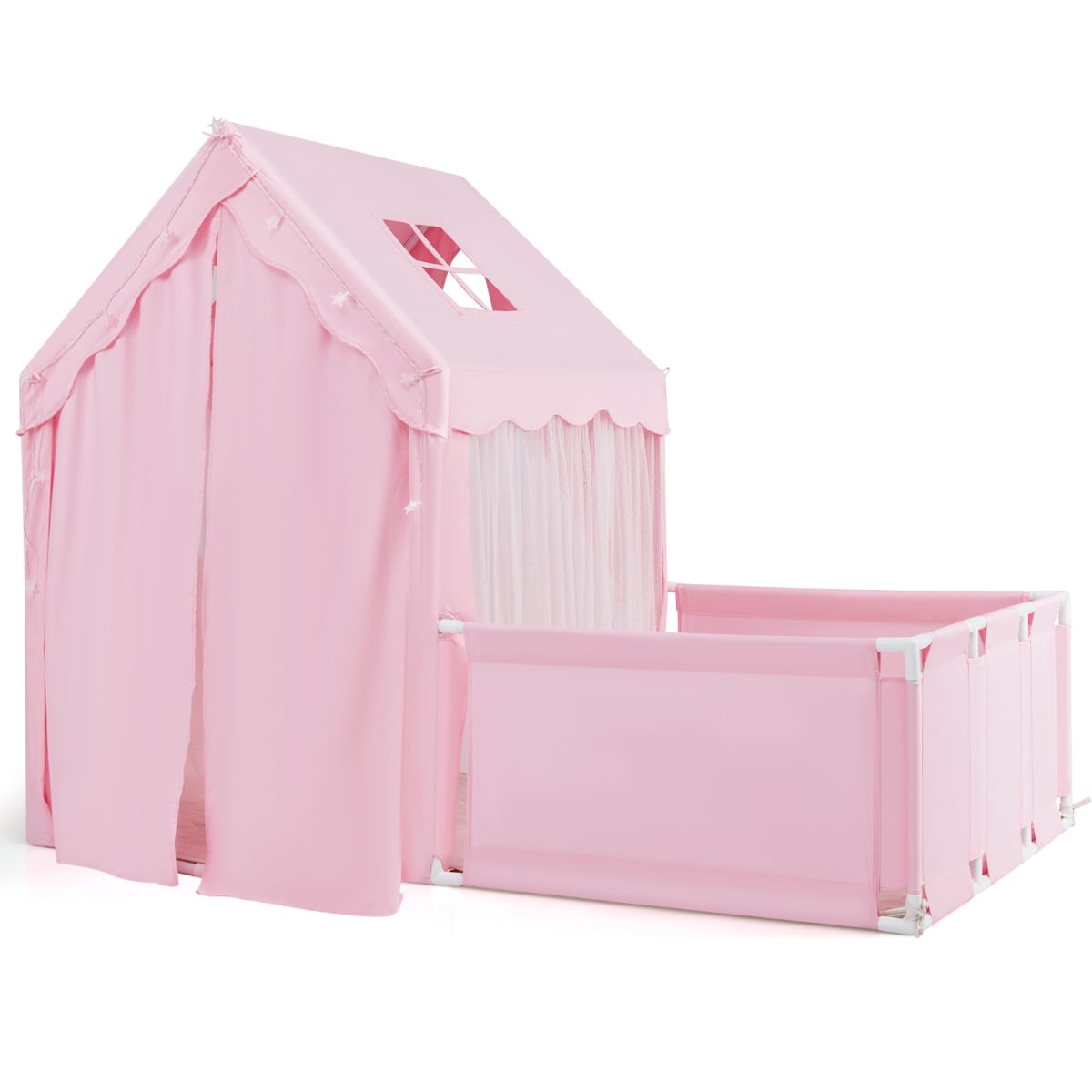 2-in-1 Kids Play Tent with Playpen and Washable Cotton Mat-Pink