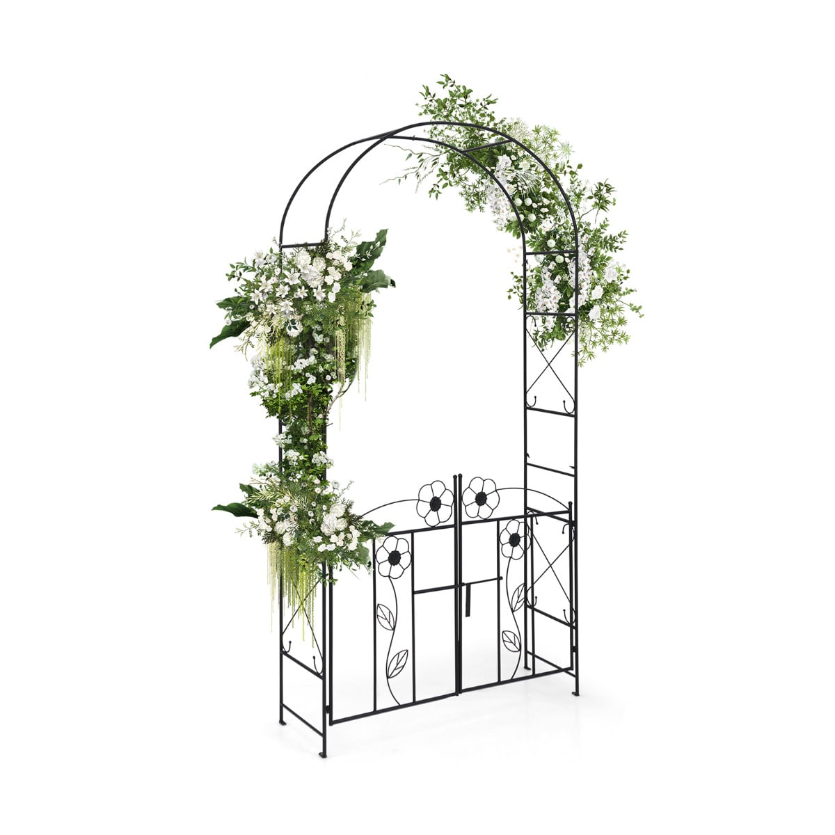 2-in-1 Metal Garden Arbor 228 cm Decorative Arch Trellis-Black
