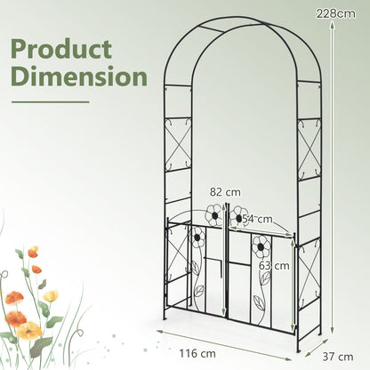2-in-1 Metal Garden Arbor 228 cm Decorative Arch Trellis-Black