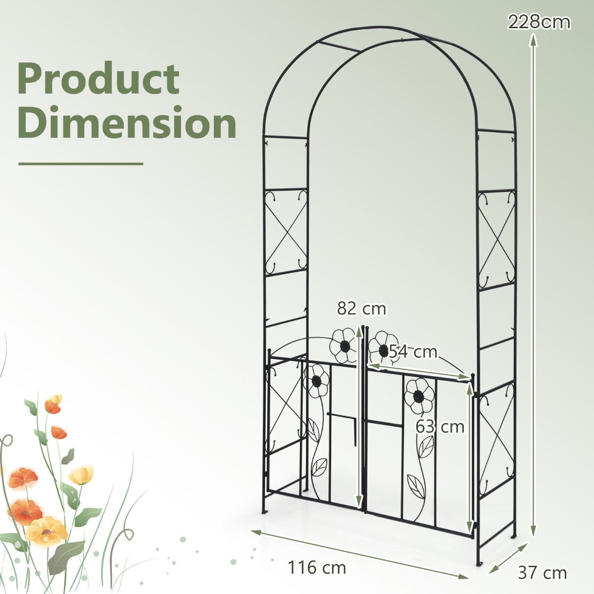 2-in-1 Metal Garden Arbor 228 cm Decorative Arch Trellis-Black