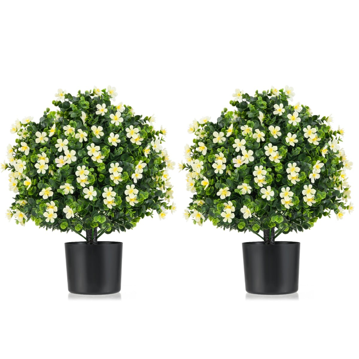 2 Pack Artificial Boxwood Topiary Ball Tree Faux Shrub Bushes-White