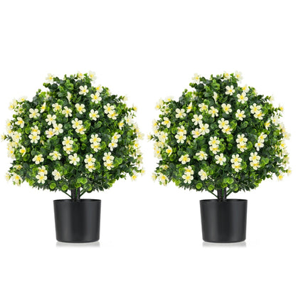 2 Pack Artificial Boxwood Topiary Ball Tree Faux Shrub Bushes-White
