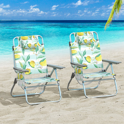 2-Pack Beach Chairs 5-Position Adjustable Folding Chair with Towel Bar-Green