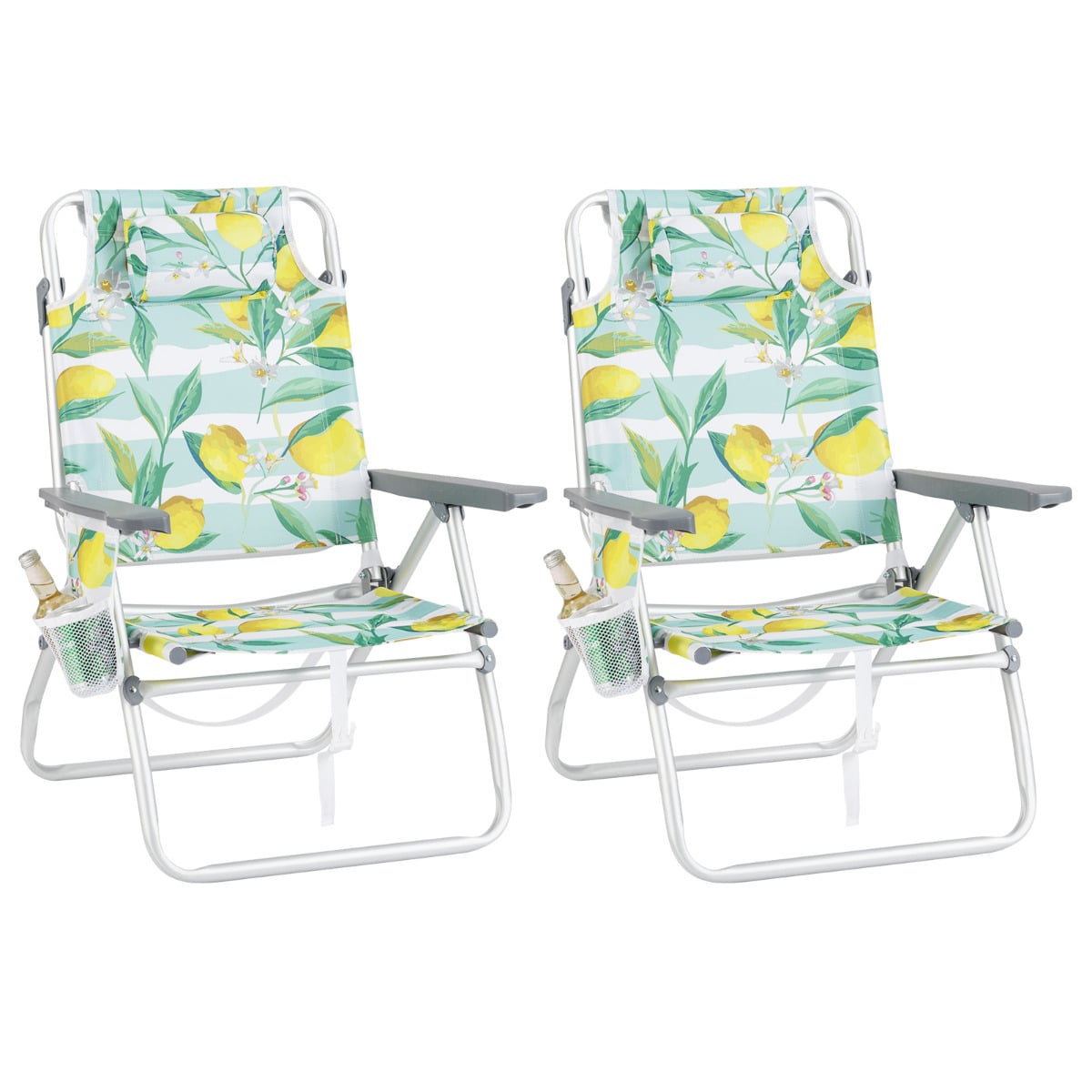 2-Pack Beach Chairs 5-Position Adjustable Folding Chair with Towel Bar-Green