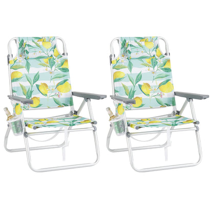 2-Pack Beach Chairs 5-Position Adjustable Folding Chair with Towel Bar-Green