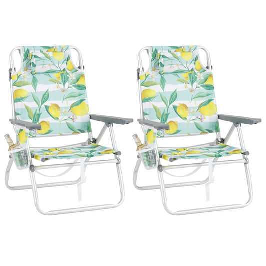 2-Pack Beach Chairs 5-Position Adjustable Folding Chair with Towel Bar-Green
