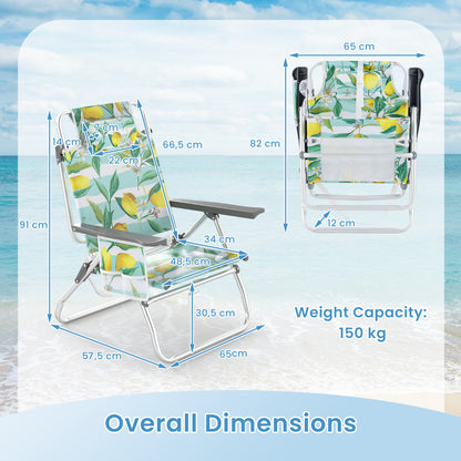 2-Pack Beach Chairs 5-Position Adjustable Folding Chair with Towel Bar-Green