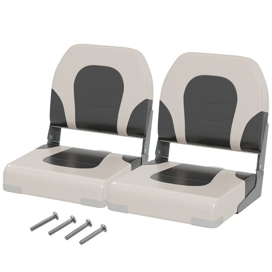 Upholstered Folding Captain Boat Chair with Padded Seat and Back-Grey