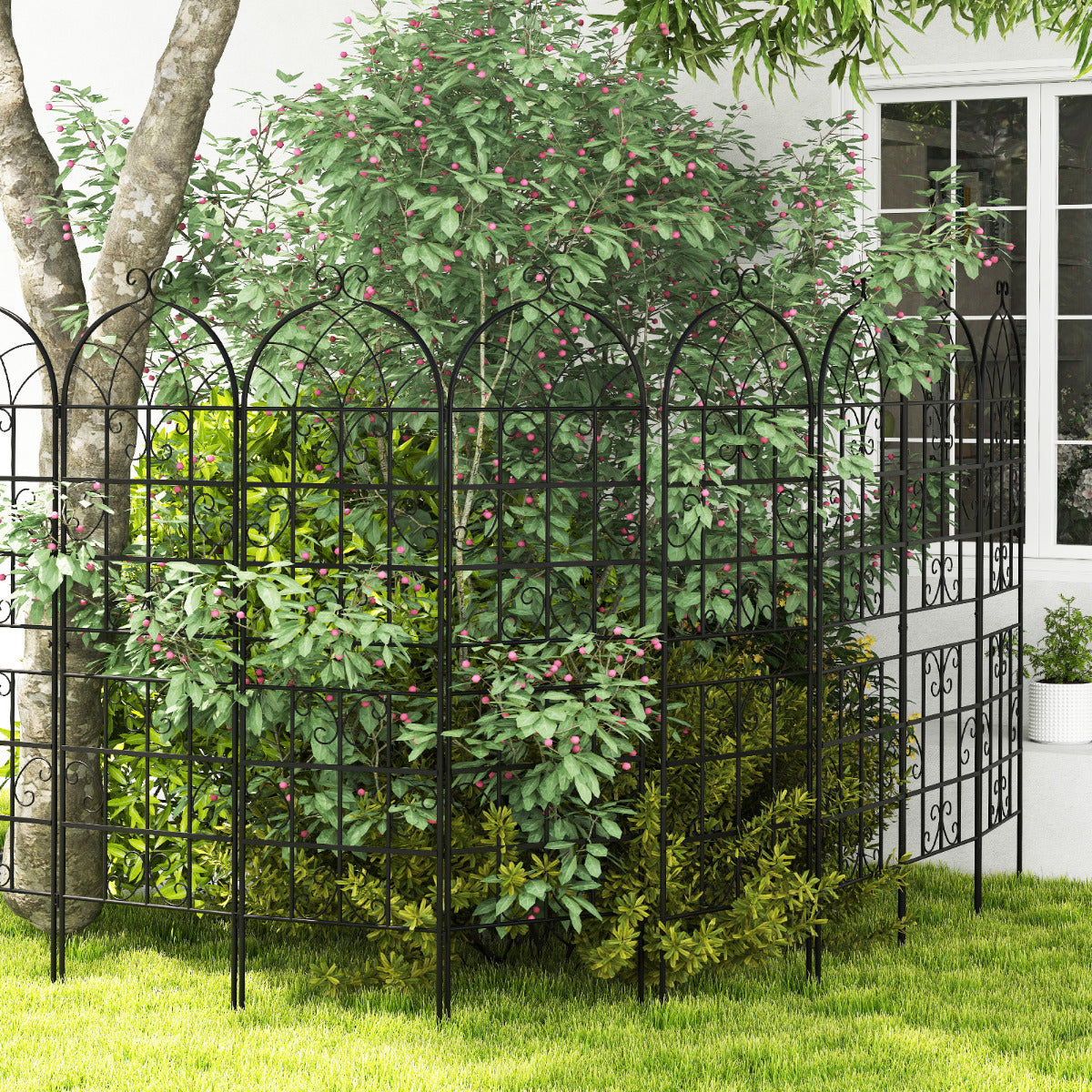 Set of 2 metal trellises, freestanding garden fences for planting, 180 x 50 cm, black