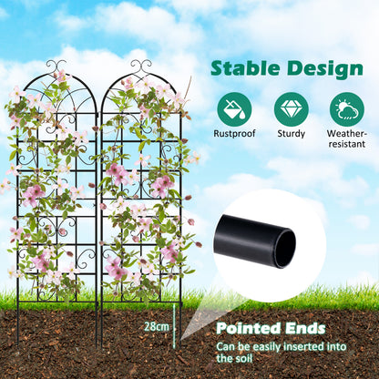 Set of 2 metal trellises, freestanding garden fences for planting, 180 x 50 cm, black