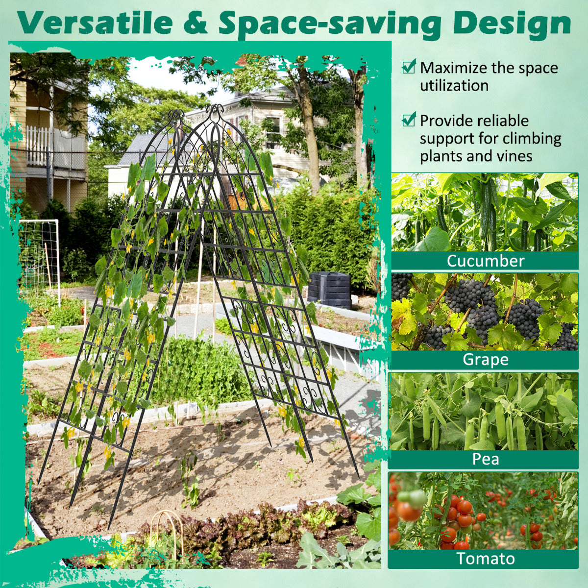 Set of 2 metal trellises, freestanding garden fences for planting, 180 x 50 cm, black