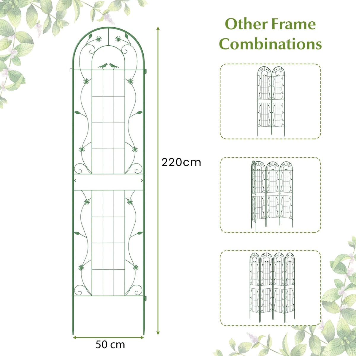 2 Pack Metal Garden Trellis for Climbing Plants Vegetables and Roses-Green