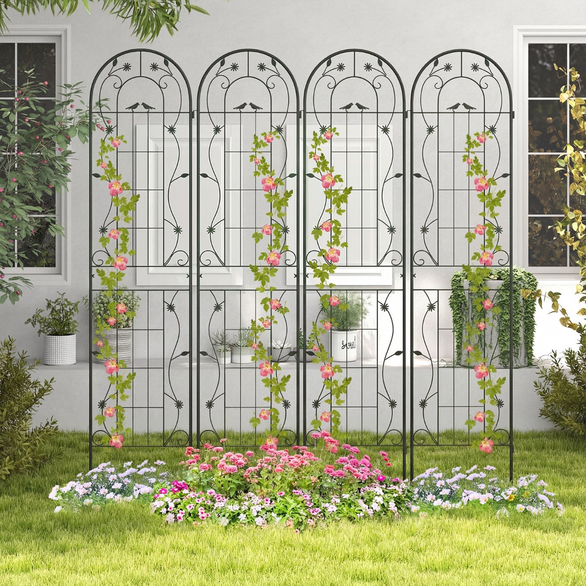 2 Pack Metal Garden Trellis for Climbing Plants Vegetables and Roses-Black
