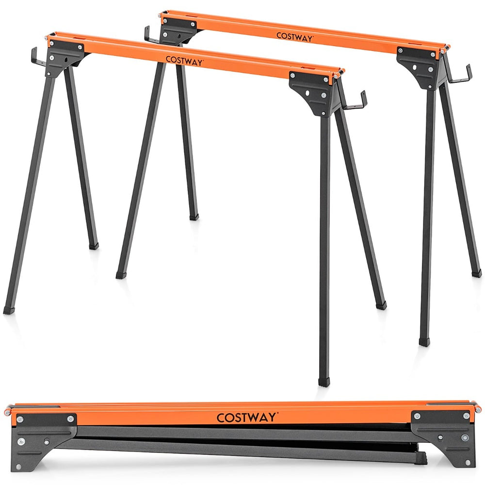 2 Pack Portable Saw Horse Work Table with Quick Open Legs and Support Arms-Orange