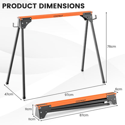2 Pack Portable Saw Horse Work Table with Quick Open Legs and Support Arms-Orange