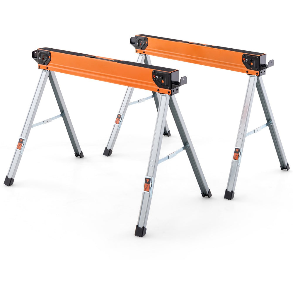 2 Pack Saw Horses with Folding Design Non-slip Pads and Surface-Orange