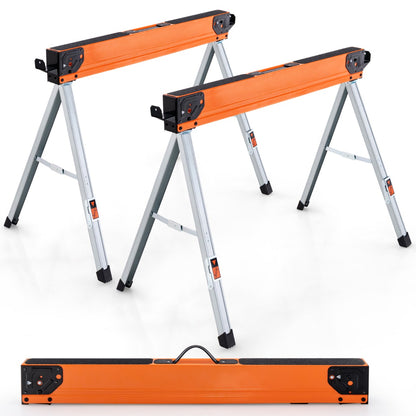 2 Pack Saw Horses with Folding Design Non-slip Pads and Surface-Orange
