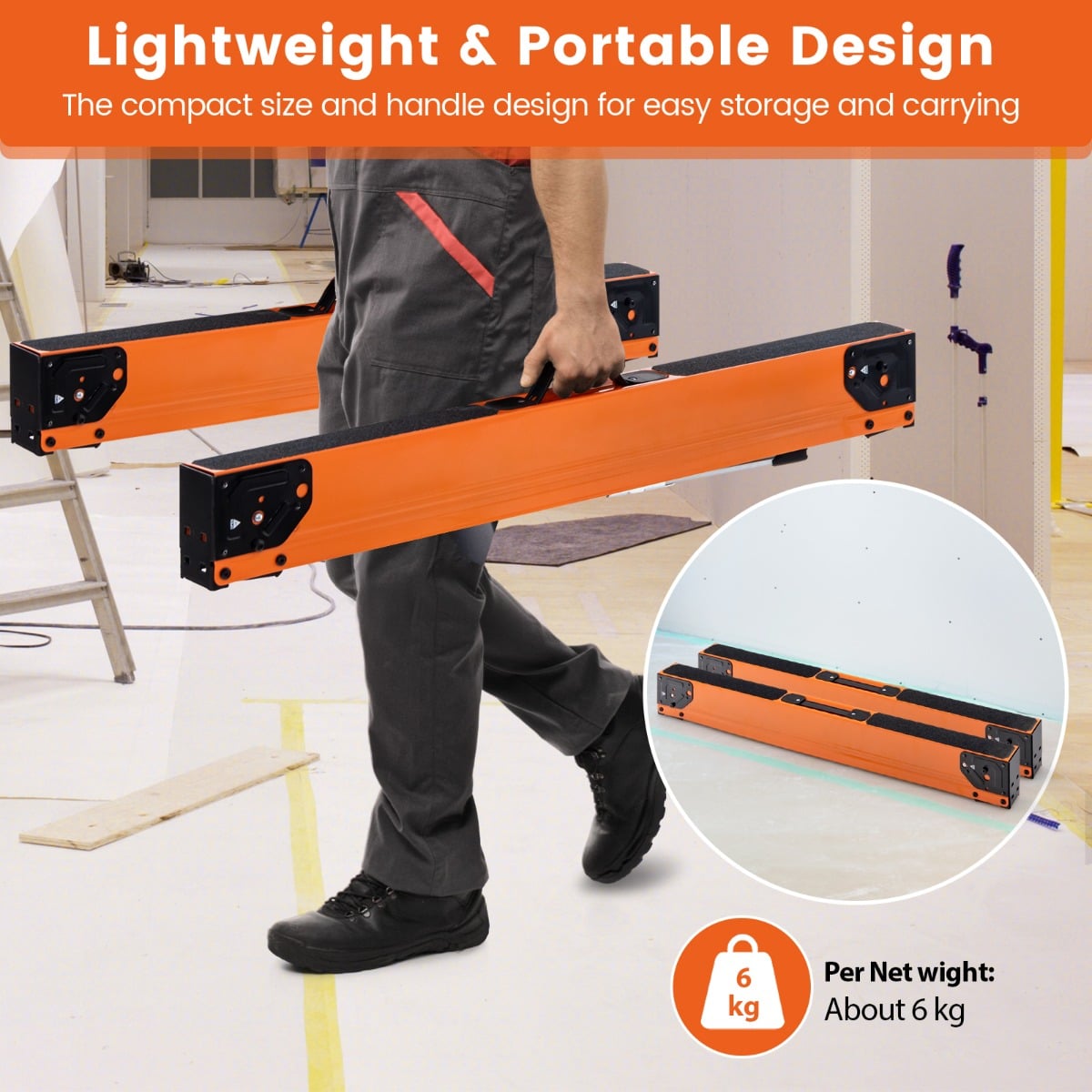 2 Pack Saw Horses with Folding Design  Non-slip Pads and Surface-Orange