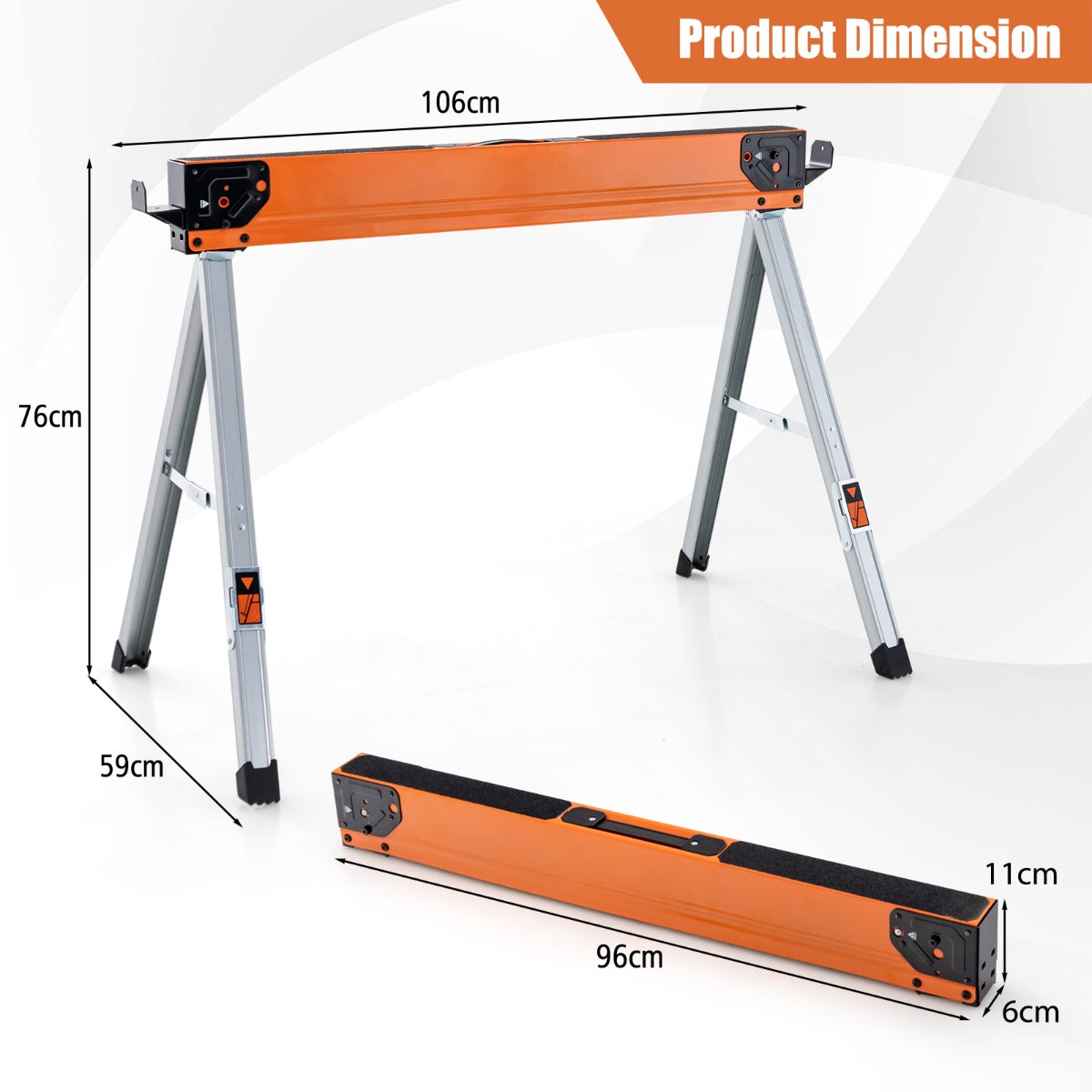 2 Pack Saw Horses with Folding Design  Non-slip Pads and Surface-Orange