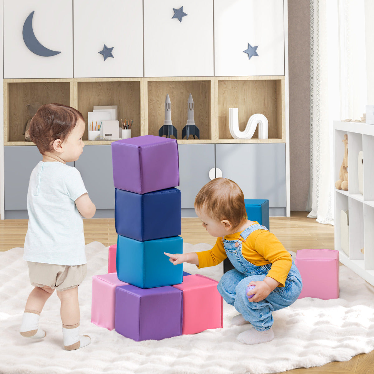 12 PCS Foam Building Blocks 5.5" x 5.5" Colorful Climbing Foam Soft Cubes for Kids-Multicolor