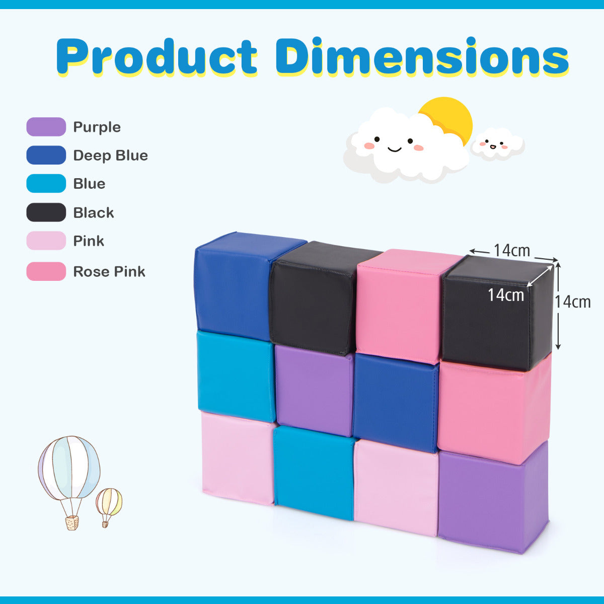 12 PCS Foam Building Blocks 5.5" x 5.5" Colorful Climbing Foam Soft Cubes for Kids-Multicolor