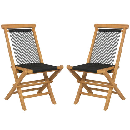 Solid Teak Wood Dining Chairs with Woven Rope Seat and Quick-Folding Portable Design