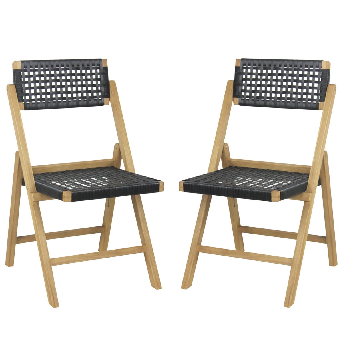 2 Piece Patio Folding Chairs with Woven Rope Seat and Back