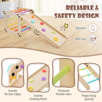 2-Piece Wooden Montessori Climbing Toys with DIY Climber and Seesaw