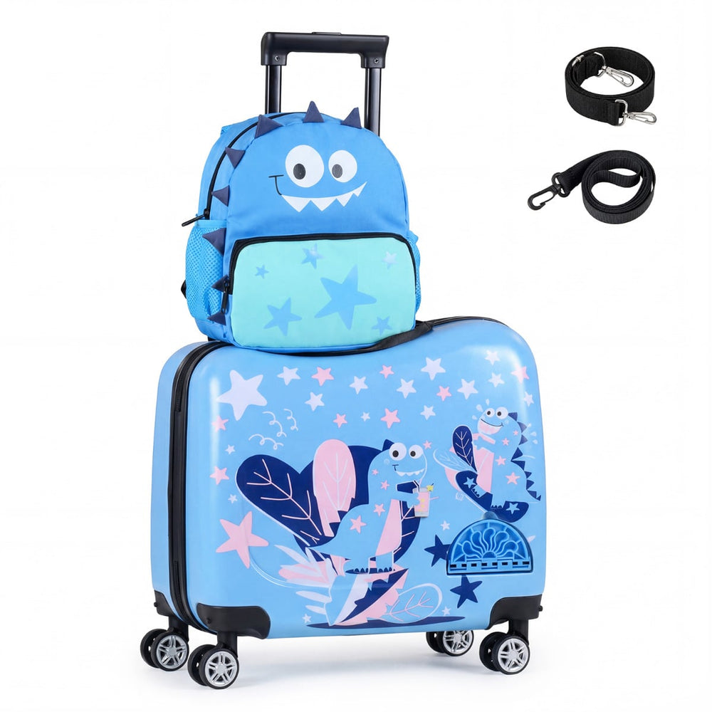 2 Pieces Kid Luggage Set with Spinner Wheels and Lanyard for Carry Strap-Blue