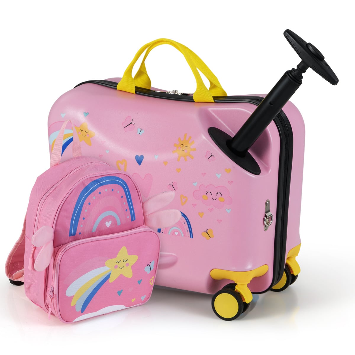 2 Pieces Kids Luggage Set with Spinner Wheels and Anti-Lose Rope-Light Pink