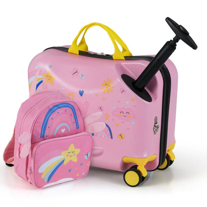 2 Pieces Kids Luggage Set with Spinner Wheels and Anti-Lose Rope-Light Pink