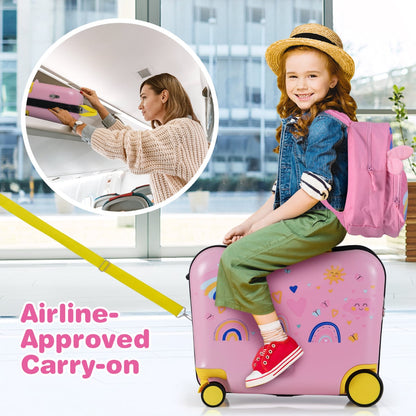2 Pieces Kids Luggage Set with Spinner Wheels and Anti-Lose Rope-Light Pink