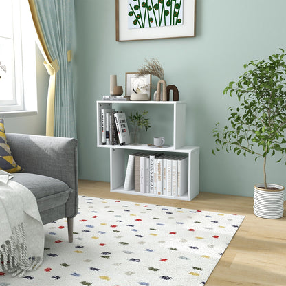 Irregular Wooden Bookshelf with 2 Compartments for Home Office-White